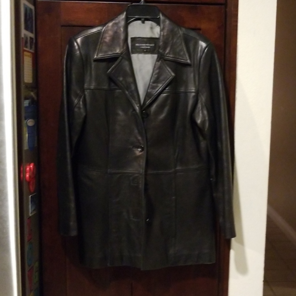 Black/bronze tone medium length soft learher jacke